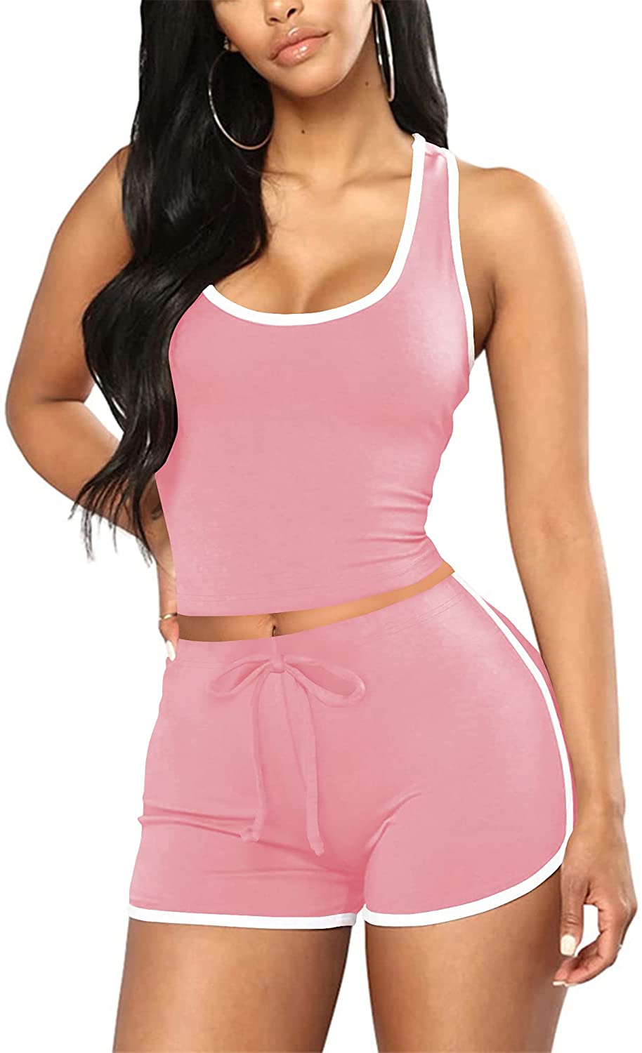 Price:$18.99 Women Outfits 2 Piece Sets Summer Sexy Lounge Sleepwear Cute Short Set Pajamas at Amazon Women’s Clothing store