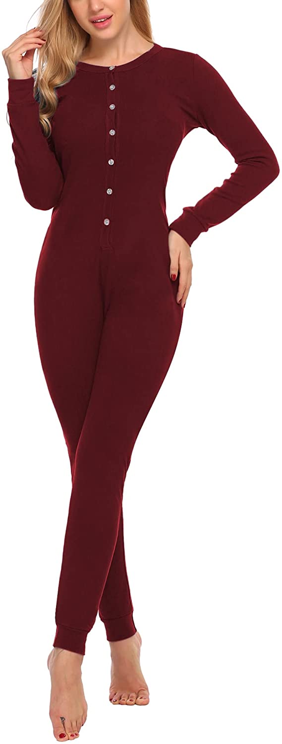 Price:$25.99 Onesie Pajamas for Women Long Sleeve Adult Union Suit Thermal Underwear One Piece Bodysuit Sleepwear S-XXL at Amazon Women’s Clothing store