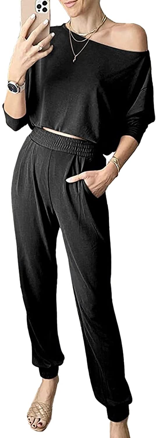 Price:$16.99 Women’s 2 Piece Outfit Long Sleeve Off Shoulder Sweatsuits Long Pant Sets Tracksuits at Amazon Women’s Clothing store