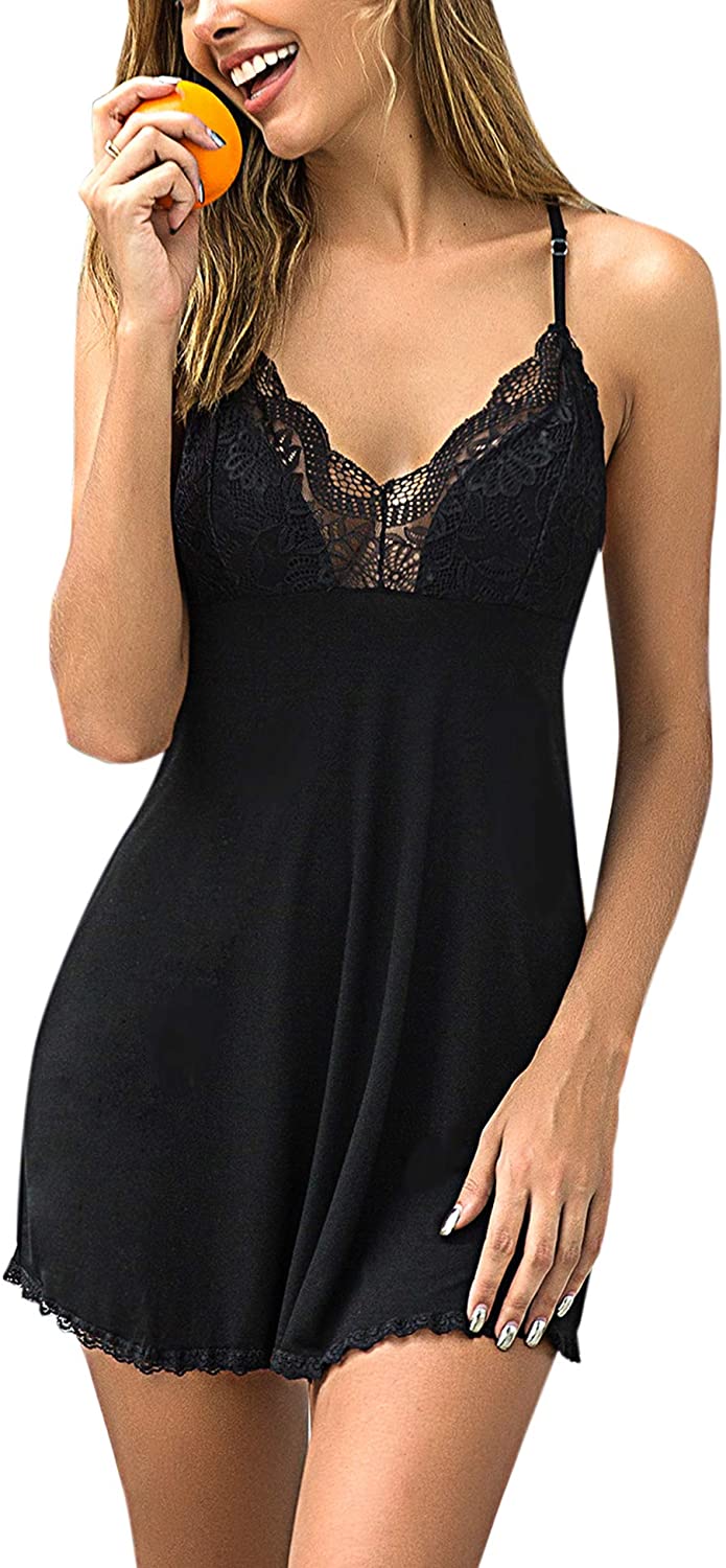 Price:$16.99 Women Sexy Lingerie Lace Babydoll Nightgown Chemises Modal Sleepwear V-Neck Full Slip at Amazon Women’s Clothing store