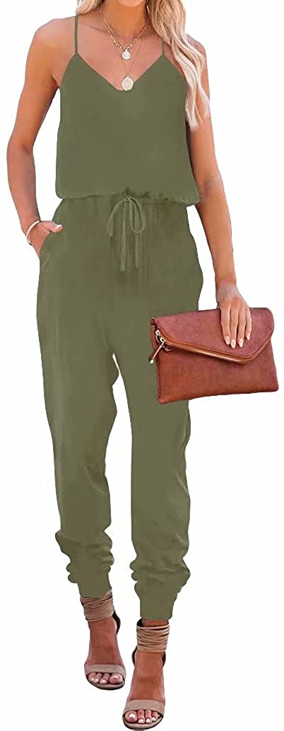 Price:$16.99 Womens Casual Loose Sleeveless Spaghetti Strap Wide Leg Pants Jumpsuit Rompers : Clothing, Shoes & Jewelry