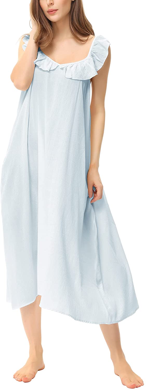 Price:$22.99 Cotton Victorian Nightgowns for Women Maxi Nightdress Cute Ruffle Spaghetti Straps Sleep Dress Soft S-XXL at Amazon Women’s Clothing store