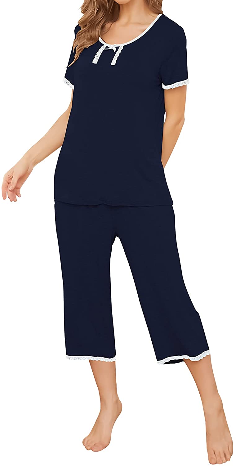 Price:$25.99 Pajama Set for Women Soft - Short Sleeve Crop Pants 2 Piece Womens Sleepwear Sets : Clothing, Shoes & Jewelry