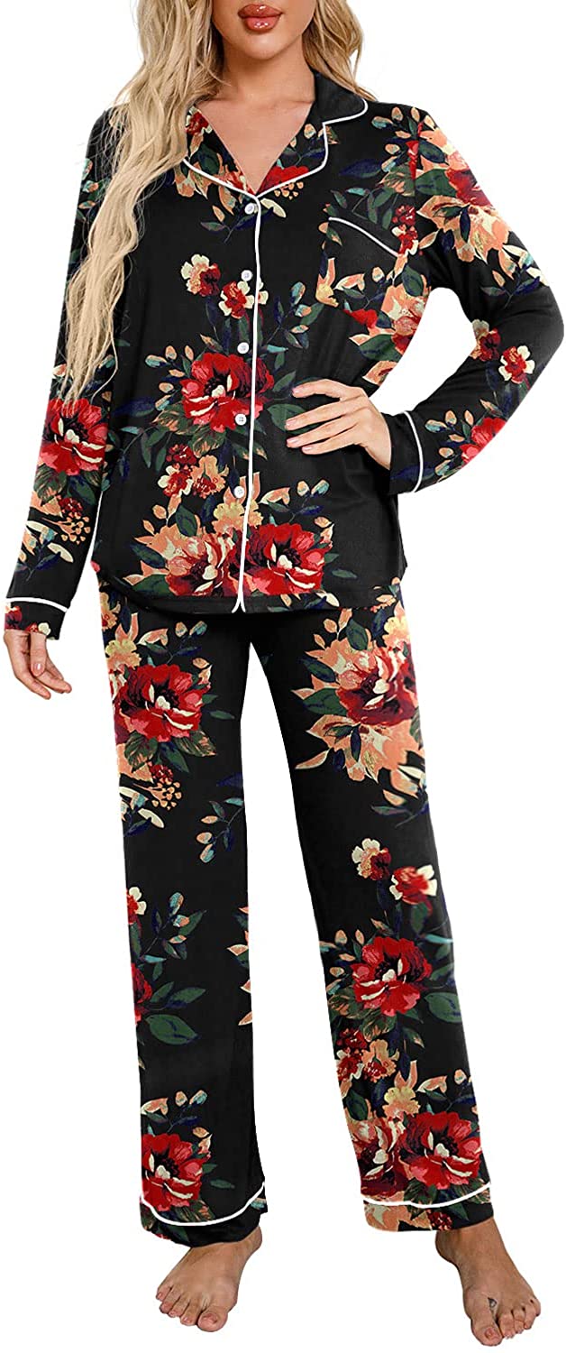 Price:$35.99 Women's Pajamas Set Long Sleeve Sleepwear Casual Loungewear Soft Button Down Pjs Set with Pockets at Amazon Women’s Clothing store