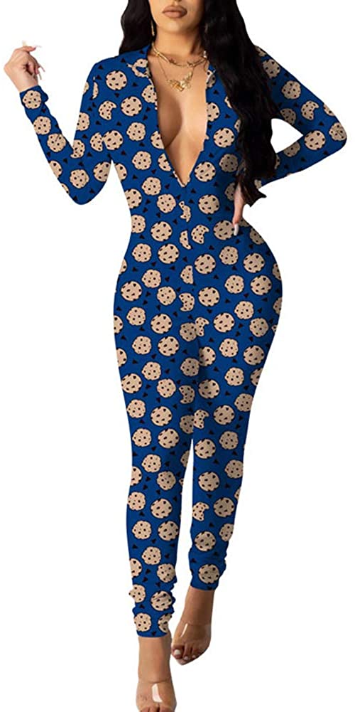Price:$9.99 /C Womens One Piece Print Sleepwear Deep V-Neck Long Sleeve Jumpsuit Rompers : Clothing, Shoes & Jewelry