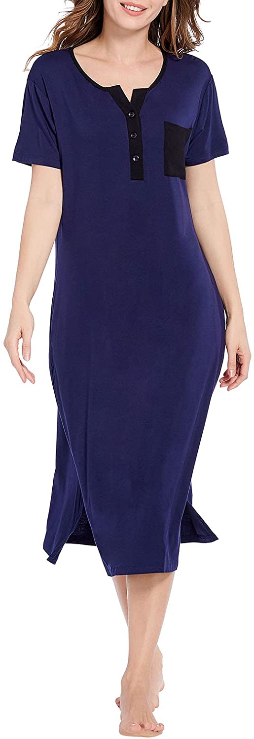 Price:$11.79 Women's Nightgowns Loungewear V Neck Casual Comfy Sleepwear Short Sleeve Nightshirt at Amazon Women’s Clothing store