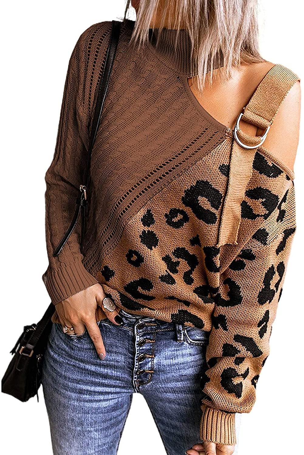 Price:$15.99 Sailed Womens Cold Shoulder Sweaters High Neck Long Sleeve Oversized Knitted Jumper Pullover Sweater Tops S-2XL at Amazon Women’s Clothing store