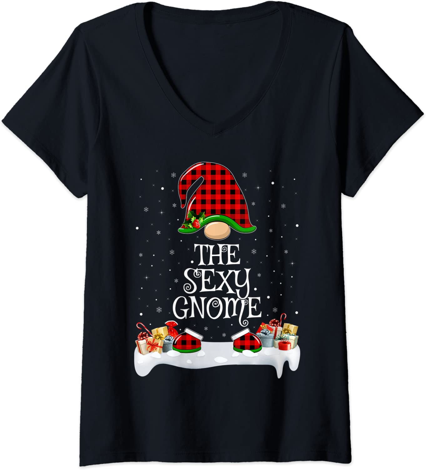 Price:$19.99 Matching Red Buffalo Plaid The Sexy Gnome Christmas V-Neck T-Shirt : Clothing, Shoes & Jewelry