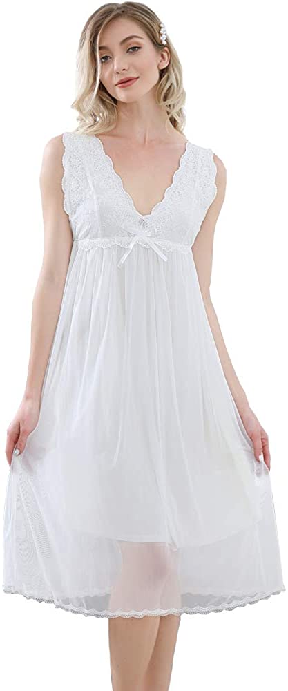 Price:$23.80 Women Victorian Nightgowns, Ladies V Neck Sleeveless Long Loungewear Sleepwear at Amazon Women’s Clothing store