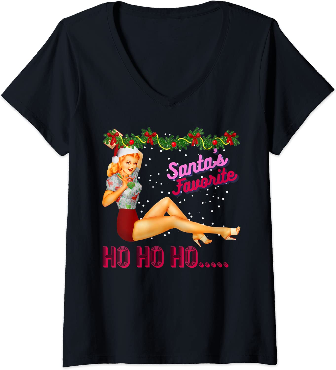 Price:$19.99 Santa's-Favorite-Ho Ho Ho Nice Naughty Dirty Joke Meme Retro V-Neck T-Shirt : Clothing, Shoes & Jewelry