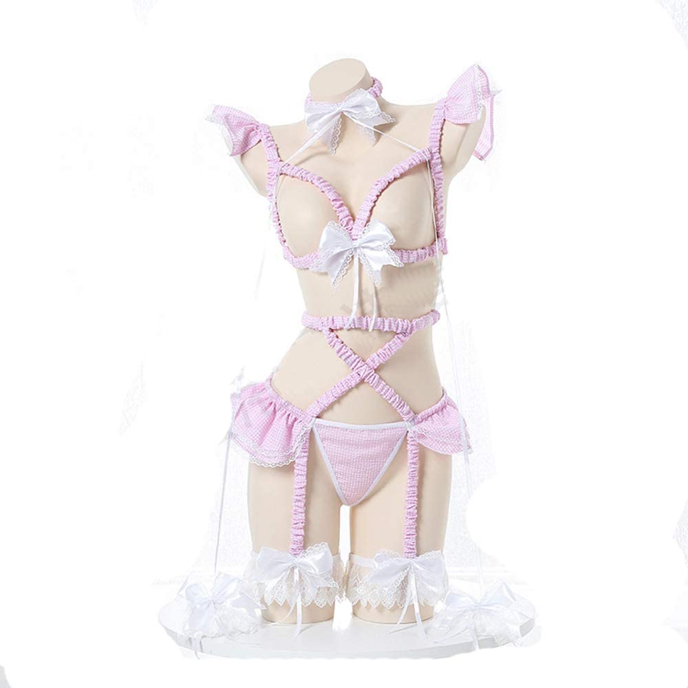 Price:$21.99 Cosplay Lingerie Set Kawaii Anime Lolita Underwear Roleplay Outfit Plaid Bra Pantie Pajama with Choker Garter Belt : Clothing, Shoes & Jewelry