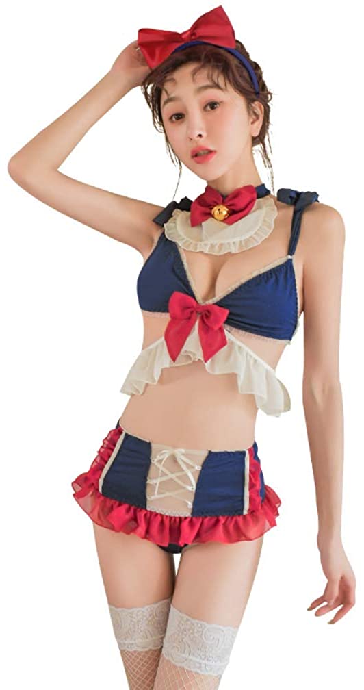 Price:$29.99 Women Sexy Lingerie Bikini Ruffles Anime Lolita Cosplay Bra and Mini Skirts Lingerie Set (Blue and red): Clothing, Shoes & Jewelry