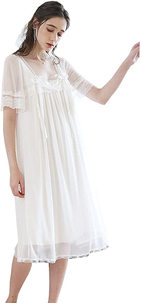 Price:$27.99 Victorian Nightgown Vintage Sleepwear Lace Nightdress Long sheer Nighties Housecoat Babydoll Chemises Lounger at Amazon Women’s Clothing store