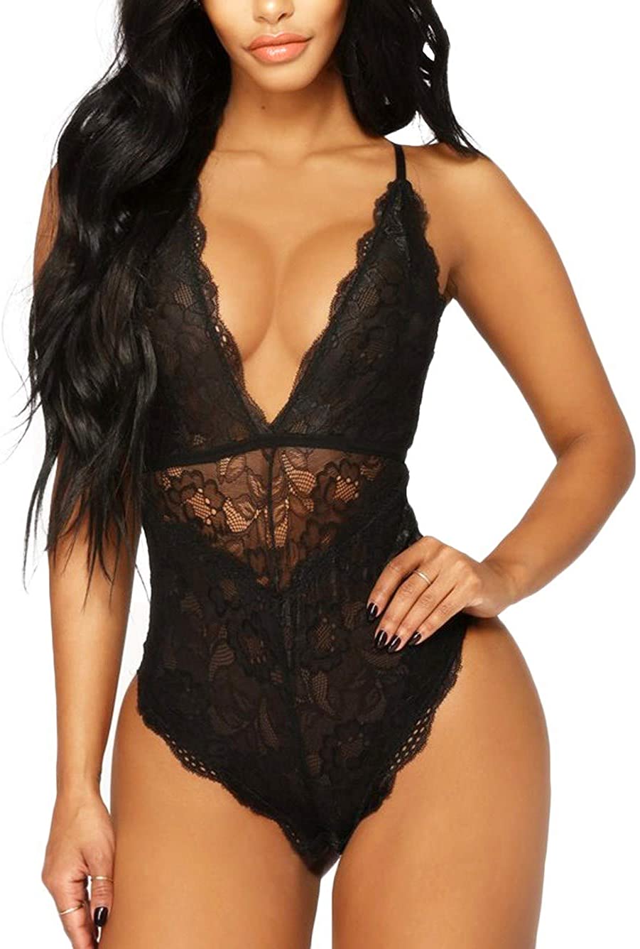 Price:$15.99 V-Neck See Through Lingerie Floral Lace Babydoll Sexy Lingerie for Women One Piece Bodysuit at Amazon Women’s Clothing store