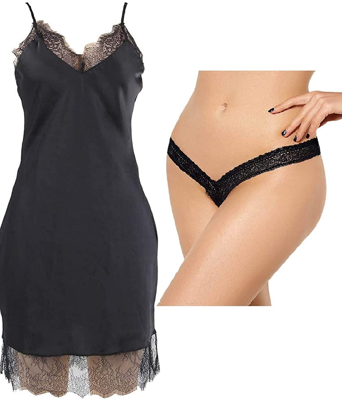 Price:$19.99 Hour Women's Sexy Fashion Silk Satin Lace Women Pajama Lingerie, Plus Size Panty, Black, XXX-Large, Bundle of 2 at Amazon Women’s Clothing store