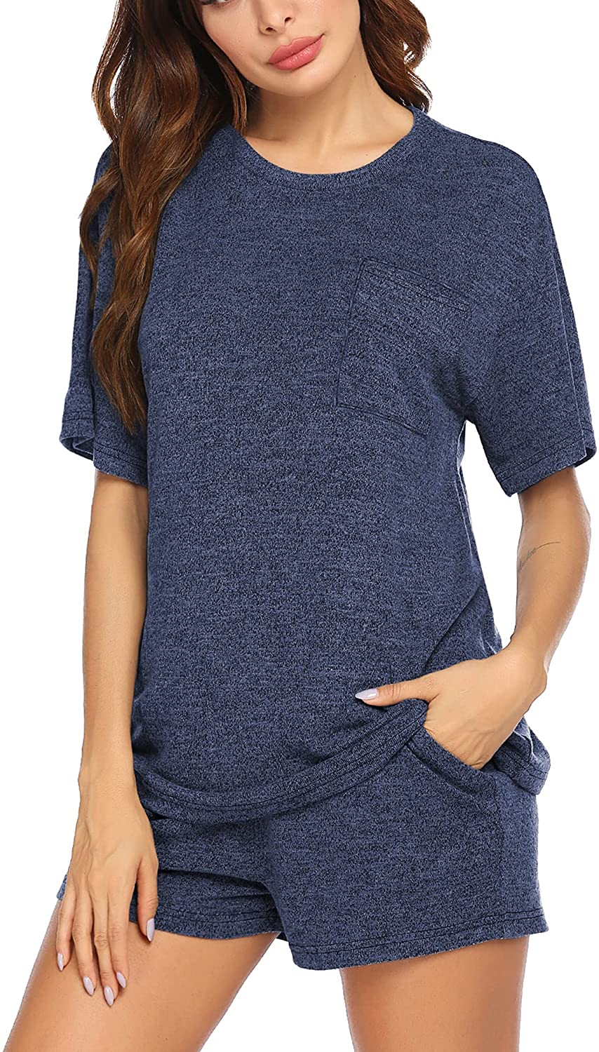 Price:$21.99 Women's Shorts Pajama Set Short Sleeve Sleepwear Womens Nightwear Soft Pj Lounge Sets at Amazon Women’s Clothing store