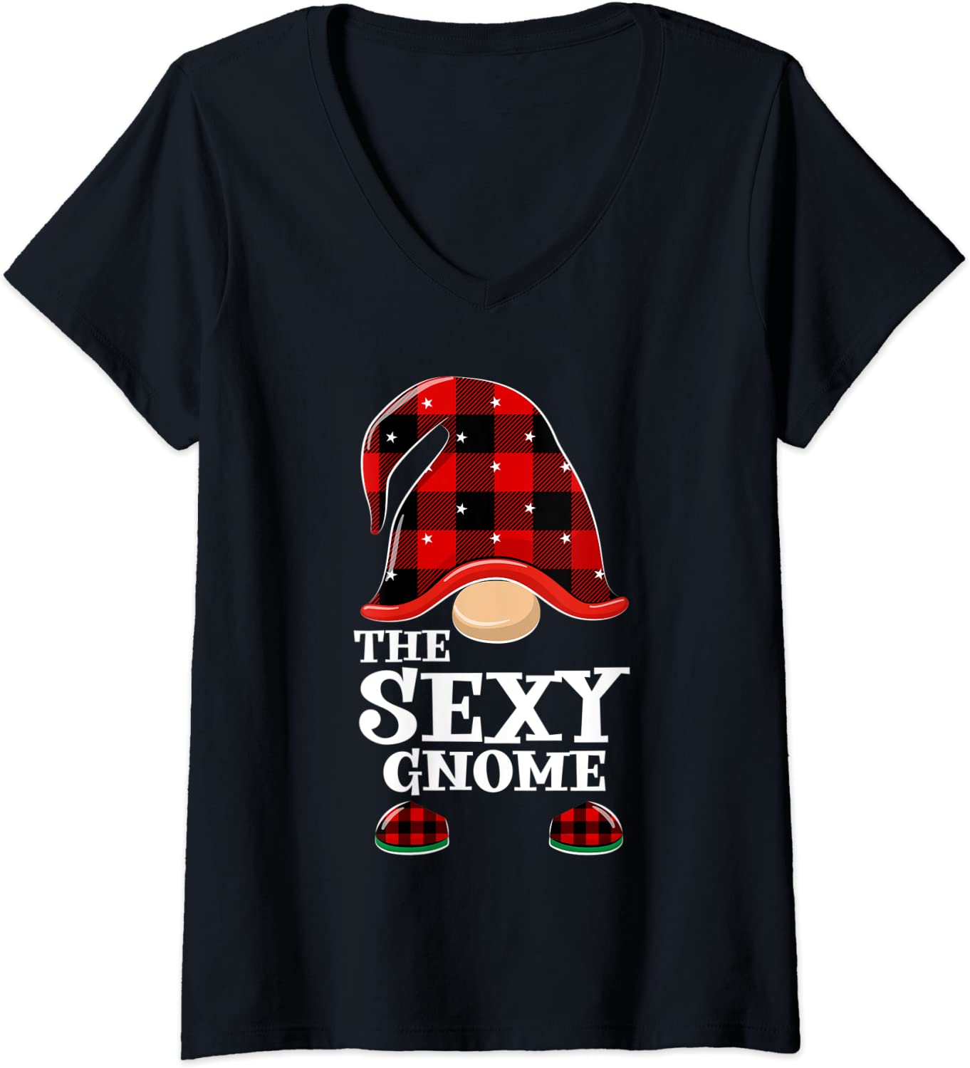 Price:$19.99 Sexy Gnome Buffalo Plaid Funny Christmas Matching Family V-Neck T-Shirt : Clothing, Shoes & Jewelry