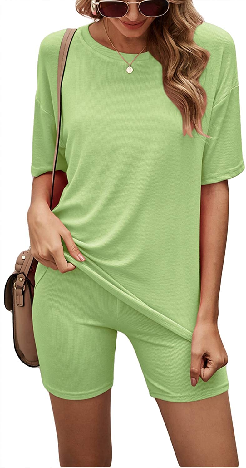 Price:$24.91 Women's 2 Piece Summer Outfits Casual Lounge Sets Short Sleeve Jogger Sets at Amazon Women’s Clothing store