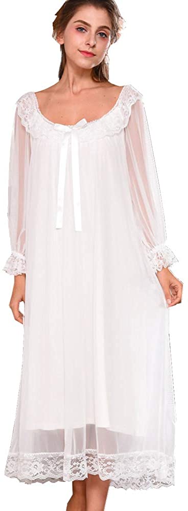 Price:$31.88 Lace Vintage Victorian Nightgown Long Sleeve Sleepwear Nightdress at Amazon Women’s Clothing store