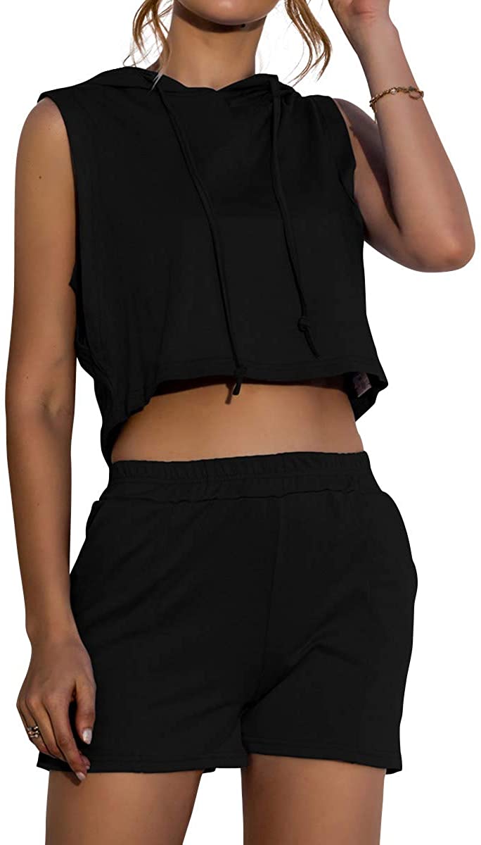 Price:$17.99 Piece Outfits for Womens Sleeveless Crop tops and Shorts Casual Sets Summer Sexy Active Tracksuits : Clothing, Shoes & Jewelry