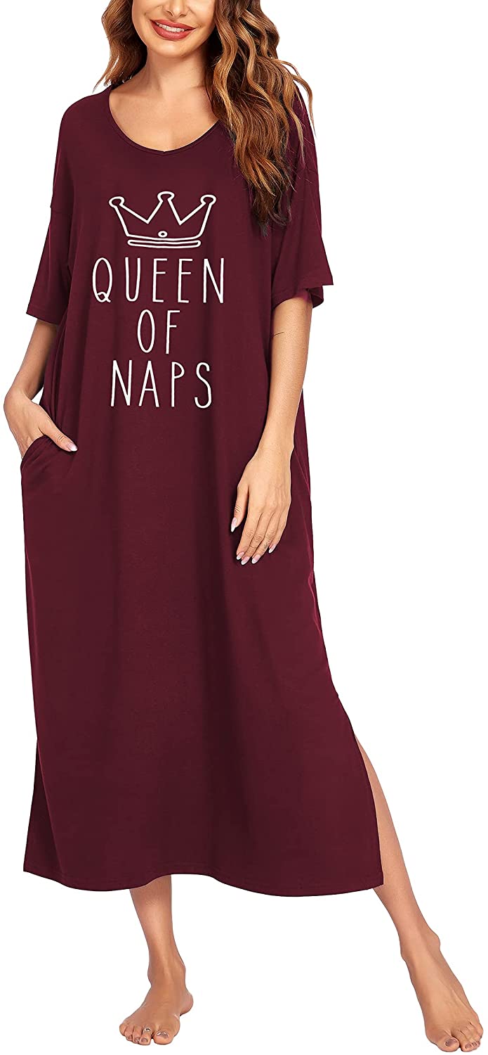 Price:$24.99 Long Nightgowns for Women Plus Size Sleepshirts Comfy Sleepwear Soft Loungewear Sleep Dress with Pockets at Amazon Women’s Clothing store