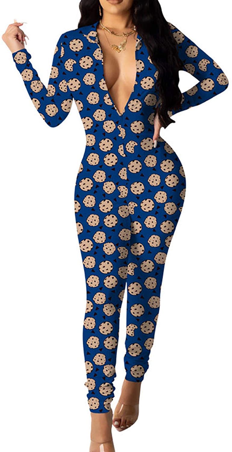 Price:$12.59 /C Sexy Women Slim Print Jumpsuit, Casual Style Clothes Long Sleeve V-Neck Romper Homewear : Clothing, Shoes & Jewelry