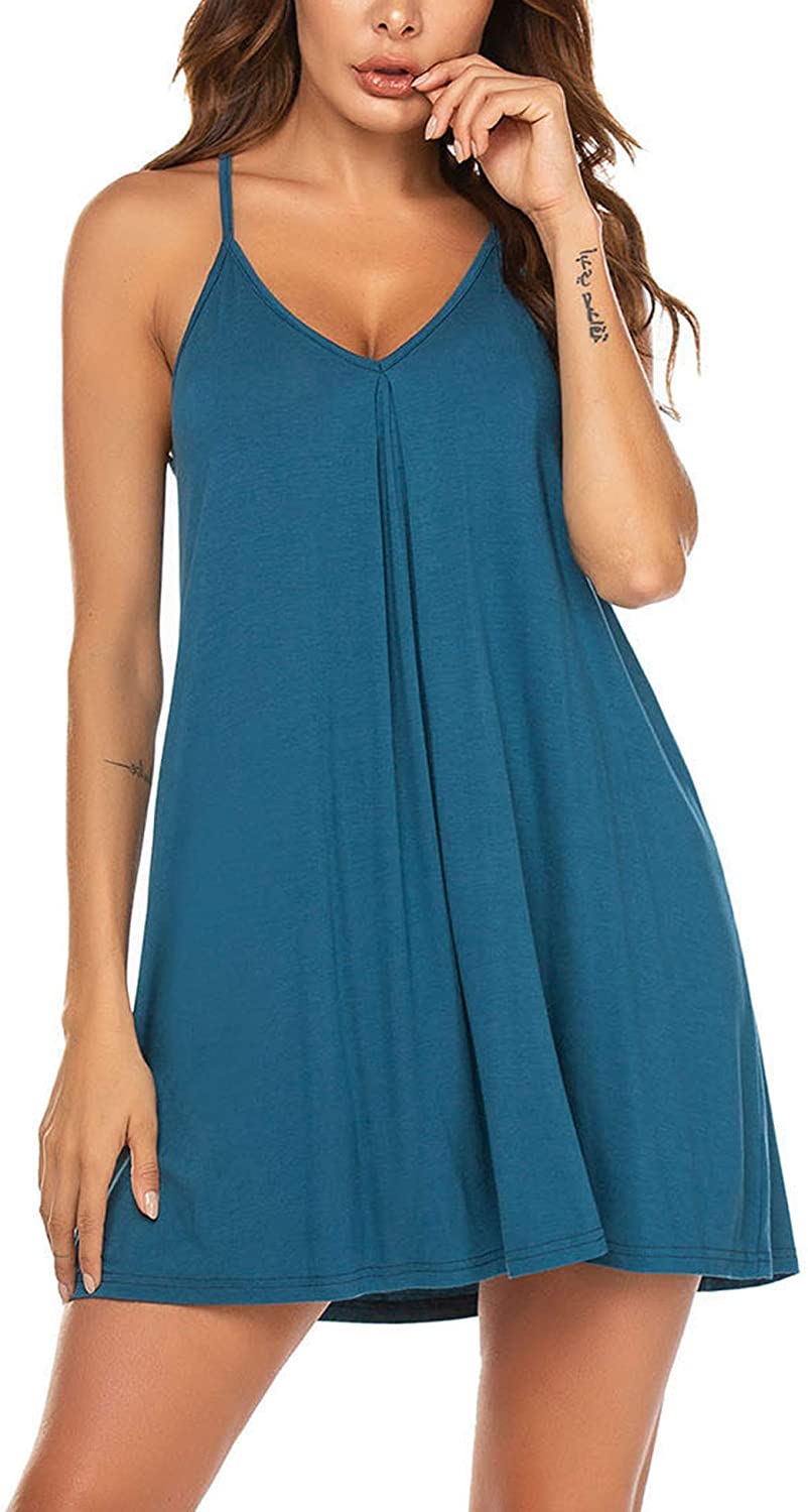 Price:$16.99 Women Nightgown Loose Sleepwear Soft V Neck Sleepdress Sleeveless Nightwear Short Chemise at Amazon Women’s Clothing store