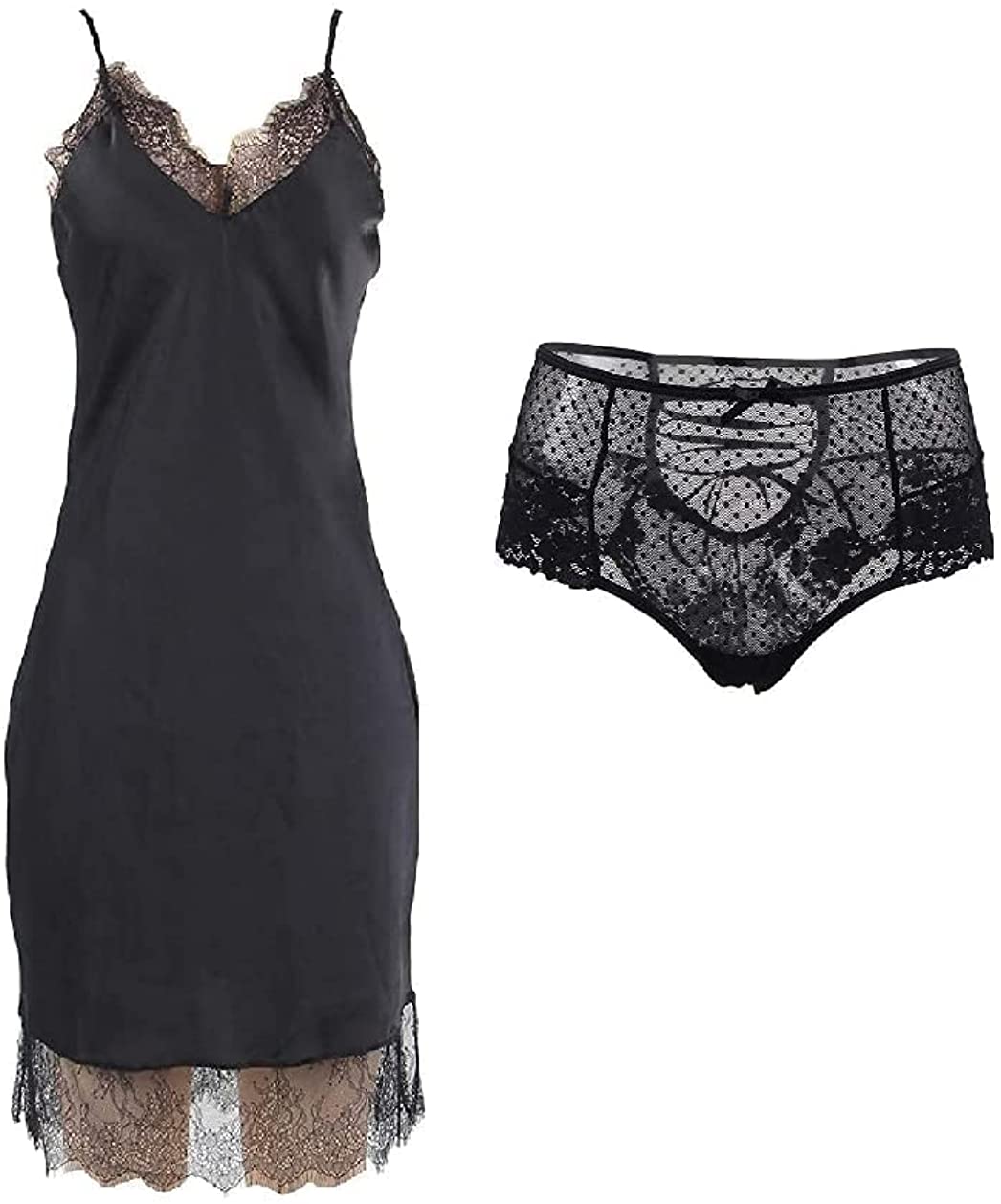 Price:$19.99 Hour Women's Sexy Fashion Silk Satin Lace Women Pajama Lingerie, Plus Size Sexy High Waist Lace Strappy Panty, Black, XXXXX-Large, Bundle of 2 at Amazon Women’s Clothing store