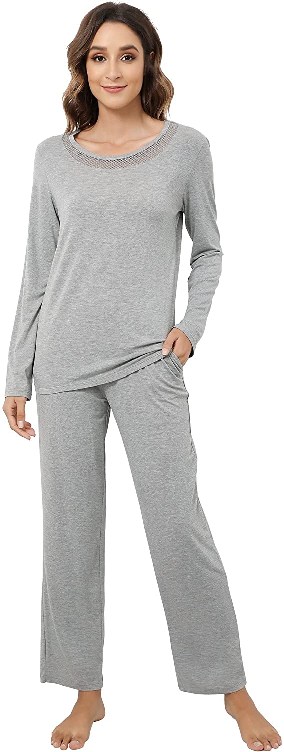 Price:$39.79 Womens Pajama Set Long Sleeve Soft Sleepwear Bamboo Scoop Neck Pjs Sets S-XXL : Clothing, Shoes & Jewelry