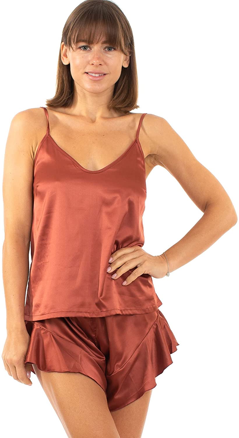 Price:$19.99 Design Women's Sexy Plain Satin Silk Cami Shorts set 2 Piece Pajama Bridal Lingerie Sleepwear at Amazon Women’s Clothing store