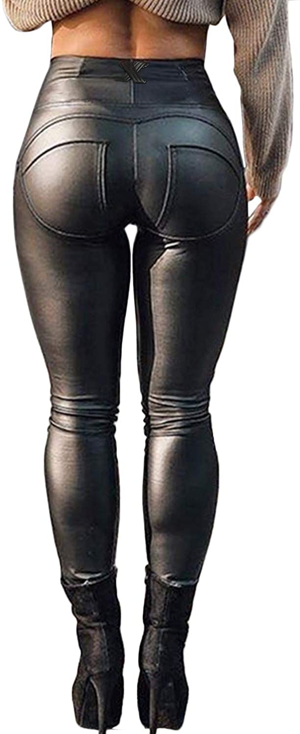 Price:$13.43 Fleece Lined Leather Pants for Women Faux Leather Leggings Butt Lifting Black Sexy High Waisted Wet Look Tights at Amazon Women’s Clothing store