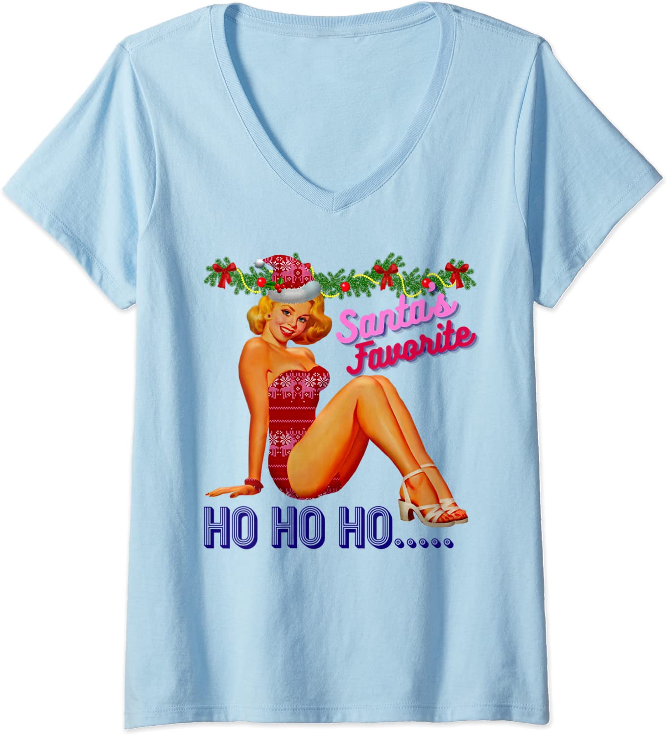 Price:$19.99 Santa's-Favorite-Ho Ho Ho Nice Naughty Dirty Joke Meme Retro V-Neck T-Shirt : Clothing, Shoes & Jewelry