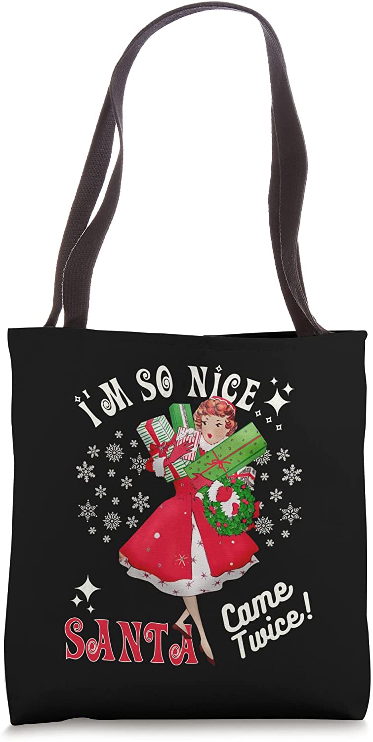Price:$19.99 Good Santa-Came-Twice Naughty Joke Meme Retro Tote Bag : Clothing, Shoes & Jewelry