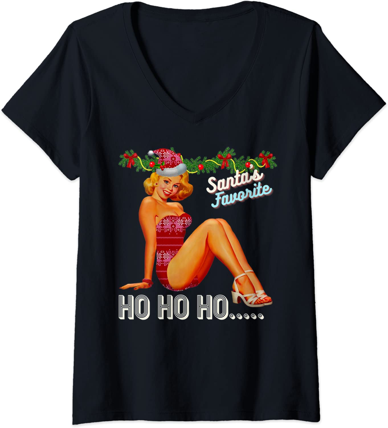 Price:$19.99 Santa's-Favorite-Ho Nice Naughty Dirty Joke Meme Retro V-Neck T-Shirt : Clothing, Shoes & Jewelry