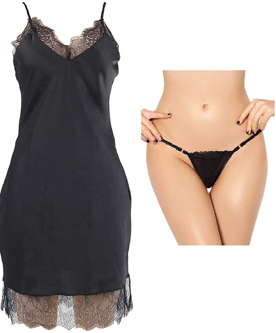Price:$20.99 Hour Women's Sexy Fashion Silk Satin Lace Women Pajama Lingerie, Plus Size Panty, Black, XXX-Large, Bundle of 2 at Amazon Women’s Clothing store
