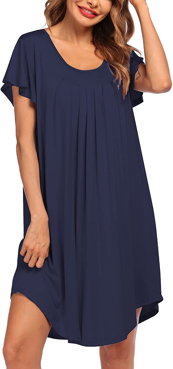 Price:$19.99 Nightgown Womens Sleepshirt Soft Sleepwear Pleated Nightshirt Comfy Sleep Dress Short Sleeve Flare Nightdress S-3XL at Amazon Women’s Clothing store