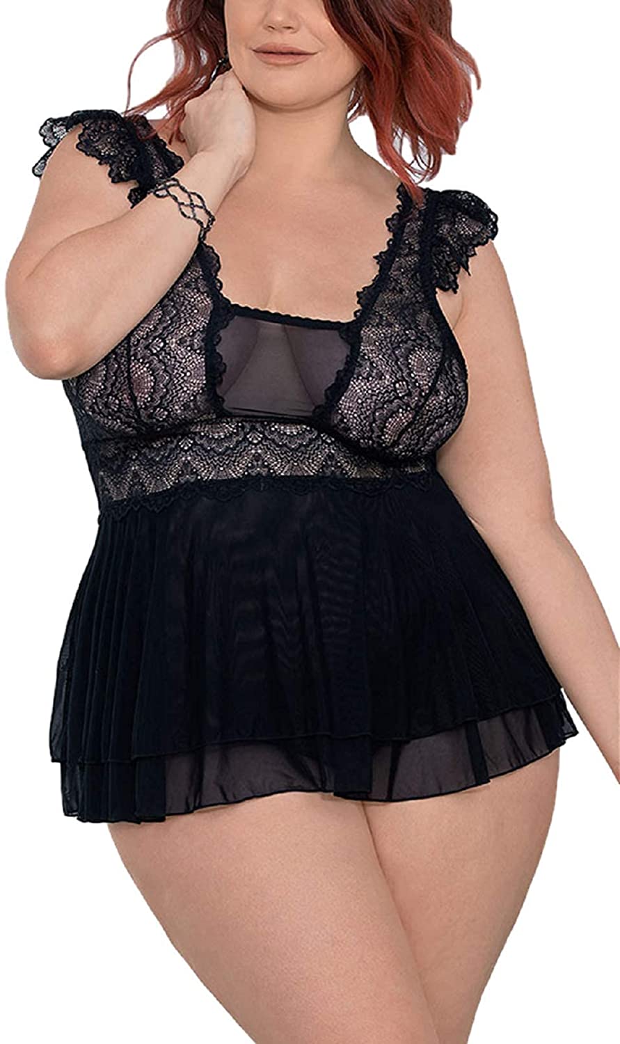 Price:$14.88 Size Babydoll for Women Open Back Lingerie See Thru Vintage Trim Sleepwear Lace 2 Piece Mini Chemise at Amazon Women’s Clothing store