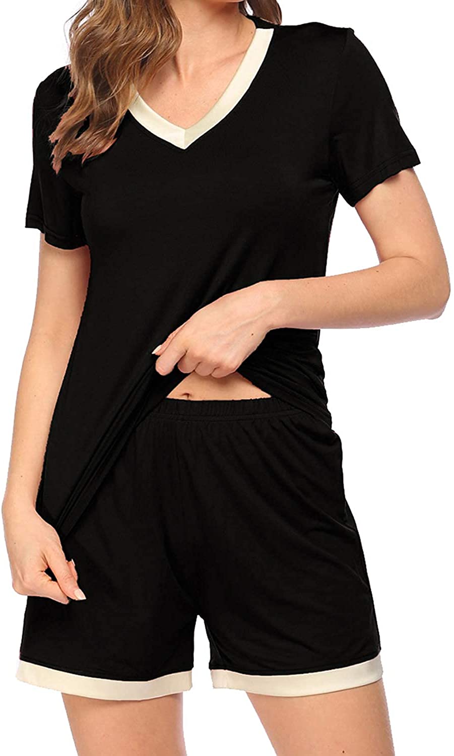 Price:$20.29 Pajamas Set Short Sleeve Sleepwear Soft Shorts and Tops Pj Sleep Lounge Sets Nightwear at Amazon Women’s Clothing store