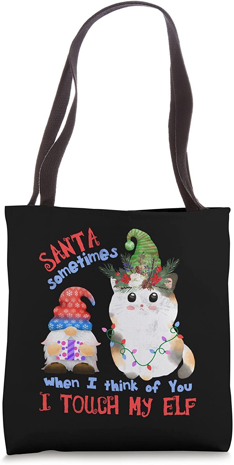 Price:$19.99 Naughty Cat Kitten Pun Meowy Catmas Santa Touch-My-Elf Tote Bag : Clothing, Shoes & Jewelry