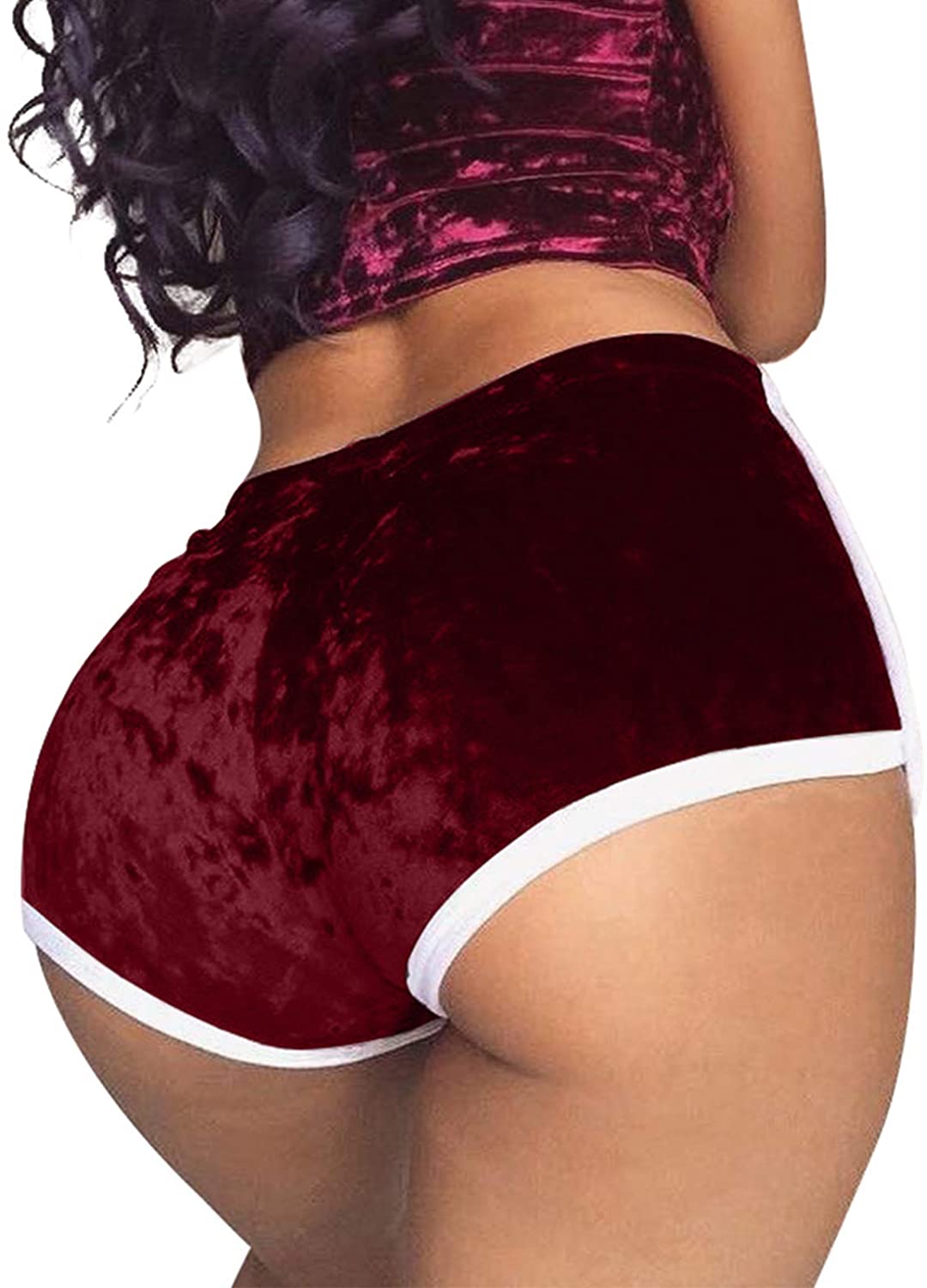 Price:$9.99 Women's Sexy Drawstring Velvet Outfits High Waist Club Mini Shorts at Amazon Women’s Clothing store