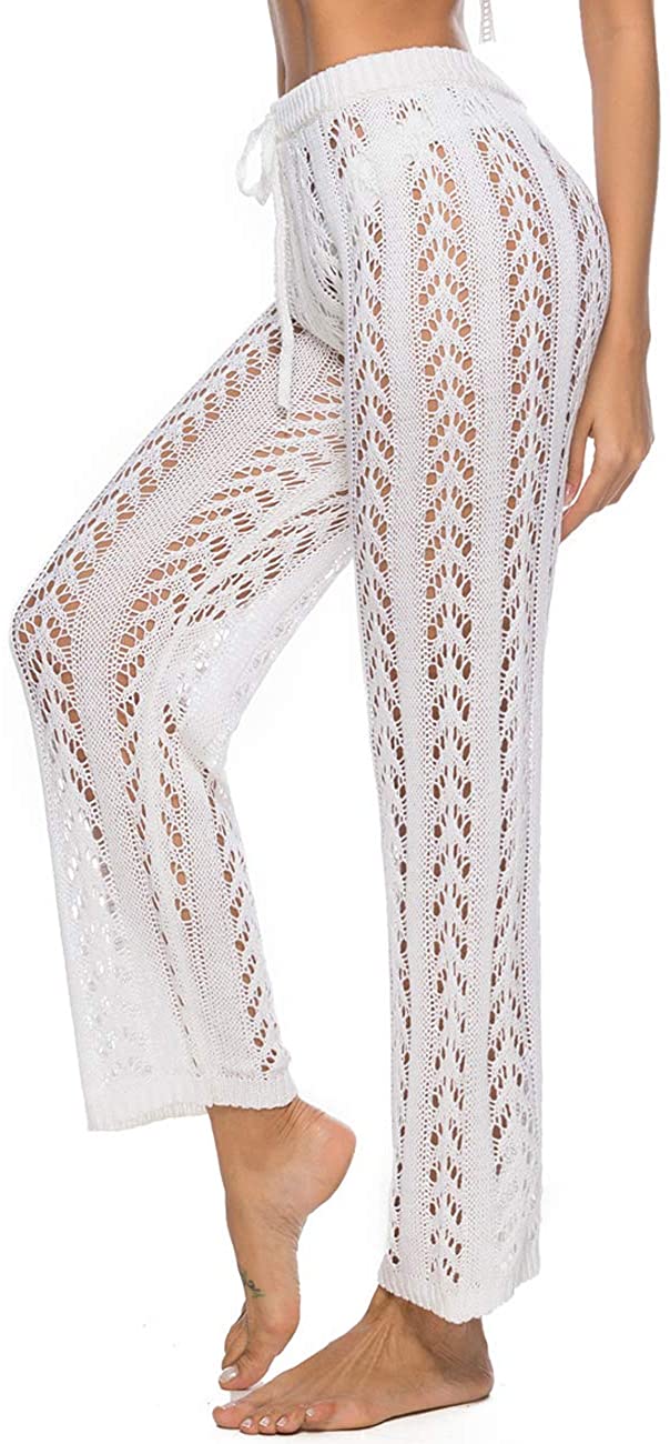 Price:$17.99 Womens Crochet Net Hollow Out Beach Pants Sexy Swimsuit Cover Up Pants at Amazon Women’s Clothing store