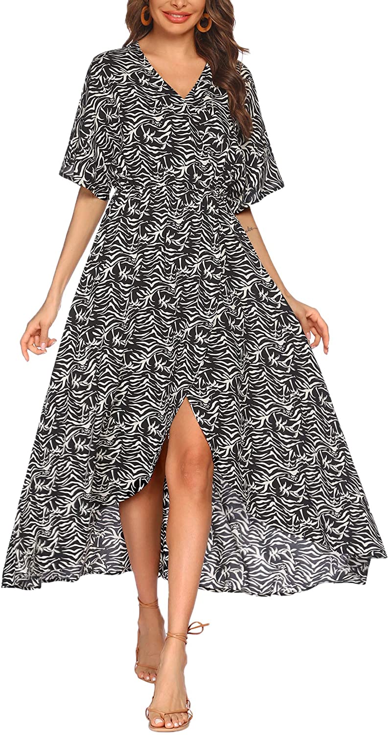 Price:$24.99 Women's Casual Dress Summer Short Sleeve Wrap Turkish Kaftan Sexy Split Beach Dress (Tie Dye, X-Large) Black and White at Amazon Women’s Clothing store