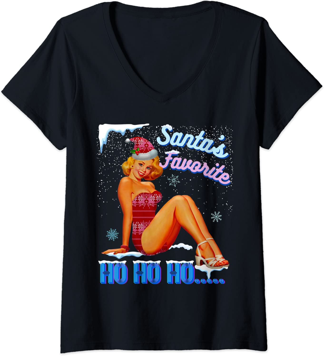 Price:$19.99 I'm-So-Nice Santa's-Favorite-Ho Naughty Joke Snow Vintage V-Neck T-Shirt : Clothing, Shoes & Jewelry