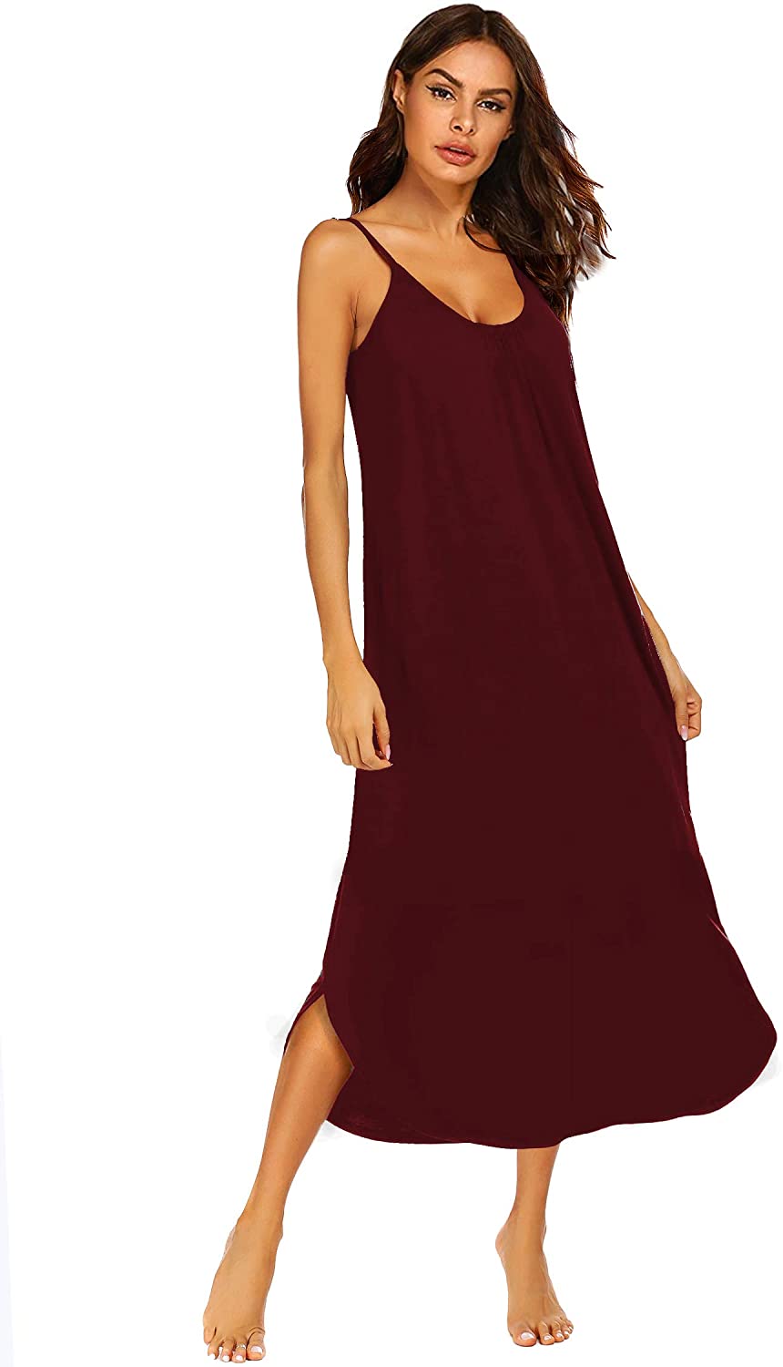Price:$24.98 Short Sleeve Soft Materntiy Nightgown Dress Cami Long Sleepwear (Wine Red L) at Amazon Women’s Clothing store