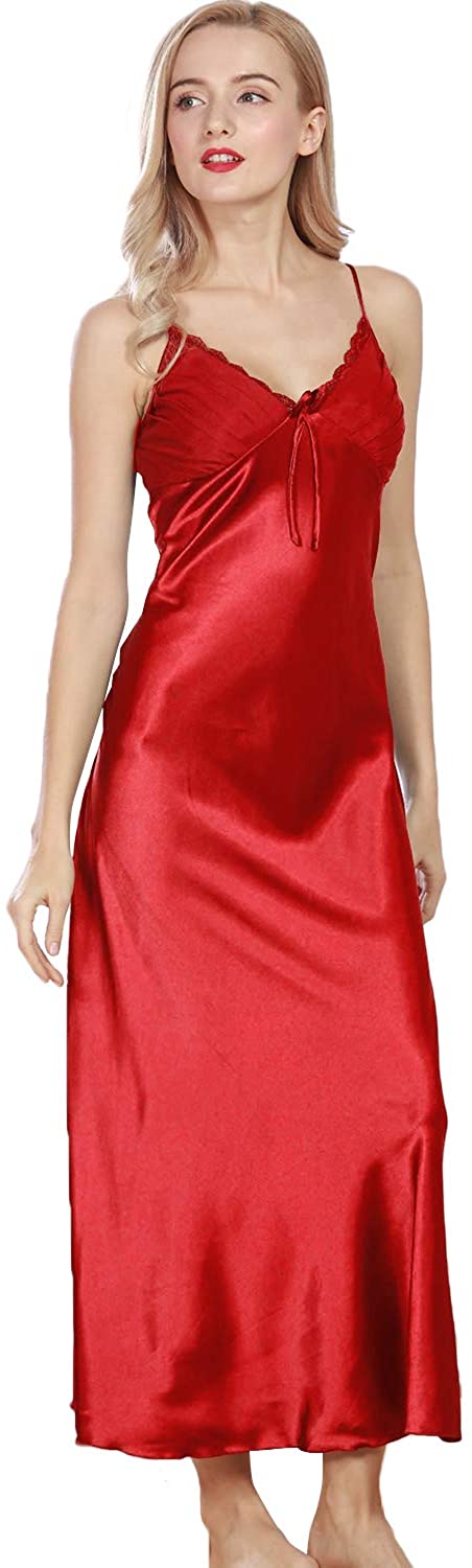 Price:$9.99 Satin Nightgowns Long for Women Silk Chemise,Sexy Cami Sleeveless Full Slip Nightdress Spaghetti Strap Sleepwear at Amazon Women’s Clothing store