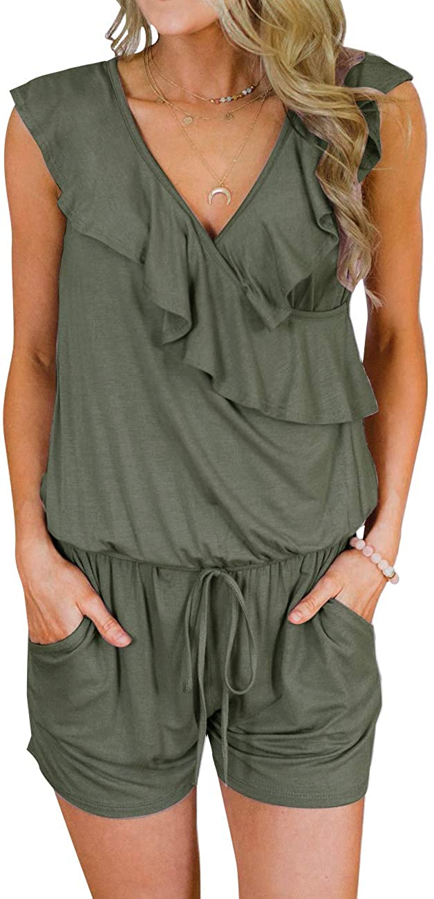Price:$19.99 Women's Summer V Neck Ruffles Sleeveless Shorts Elastic Waist Jumpsuit Rompers : Clothing, Shoes & Jewelry