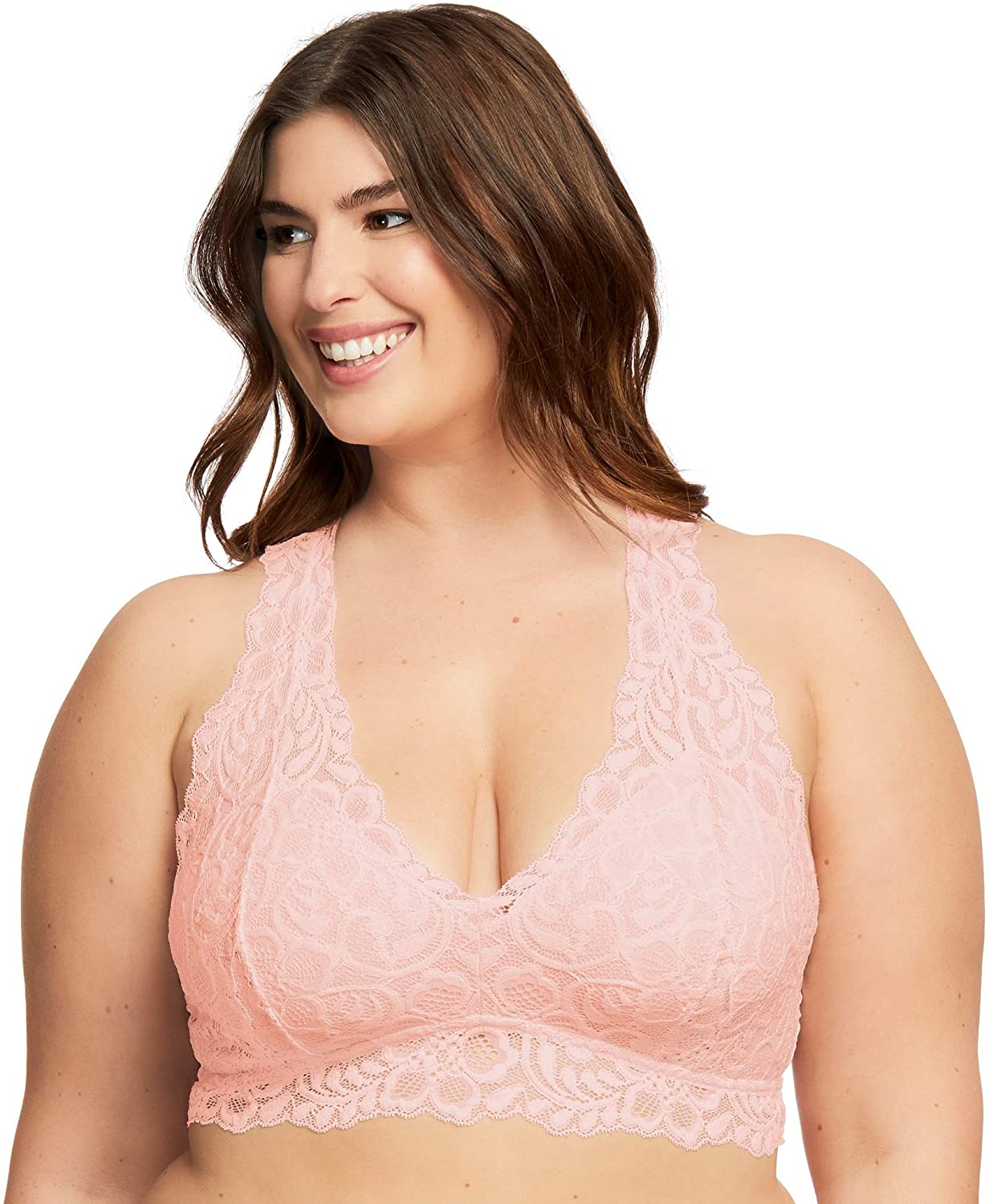 Price:$19.99 Plus Size Lace Bralette Unpadded Wireless Sexy Racerback Lace Bra | D to F Cups at Amazon Clothing store