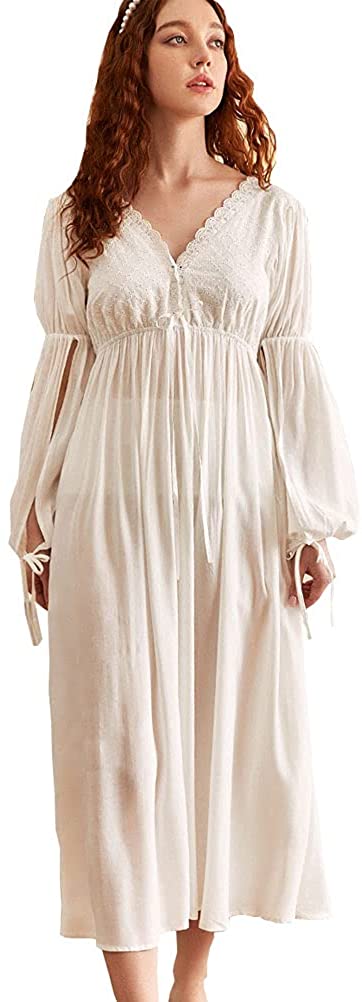 Price:$28.99 V neck Nightgown Holiday Nightdress Lace Sleepwear Sexy Lounge robe Babydoll Pajamas at Amazon Women’s Clothing store