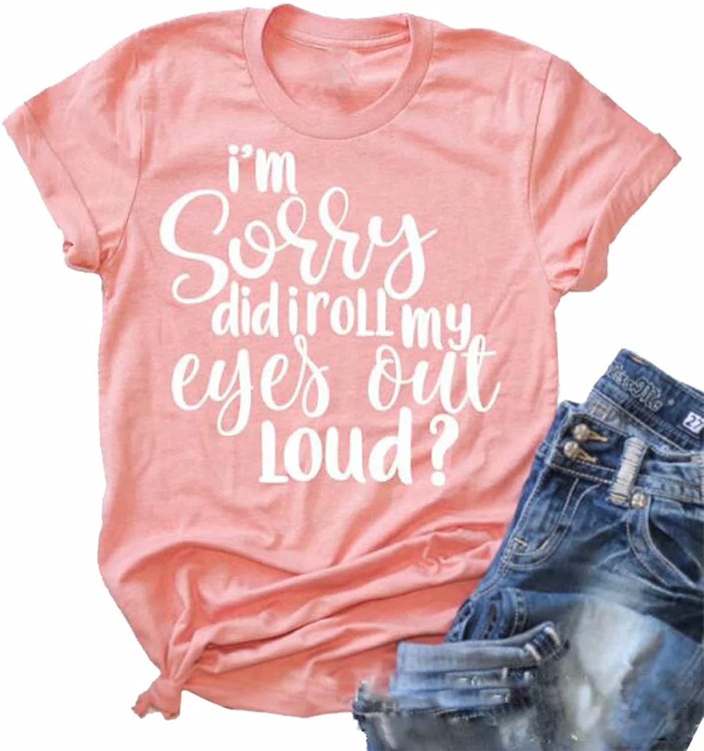Price:$13.99 Sorry Did I Roll My Eyes Out Loud Shirt Women Letters Printed O Neck Solid Casual Tshirt Tops Sayings at Amazon Women’s Clothing store