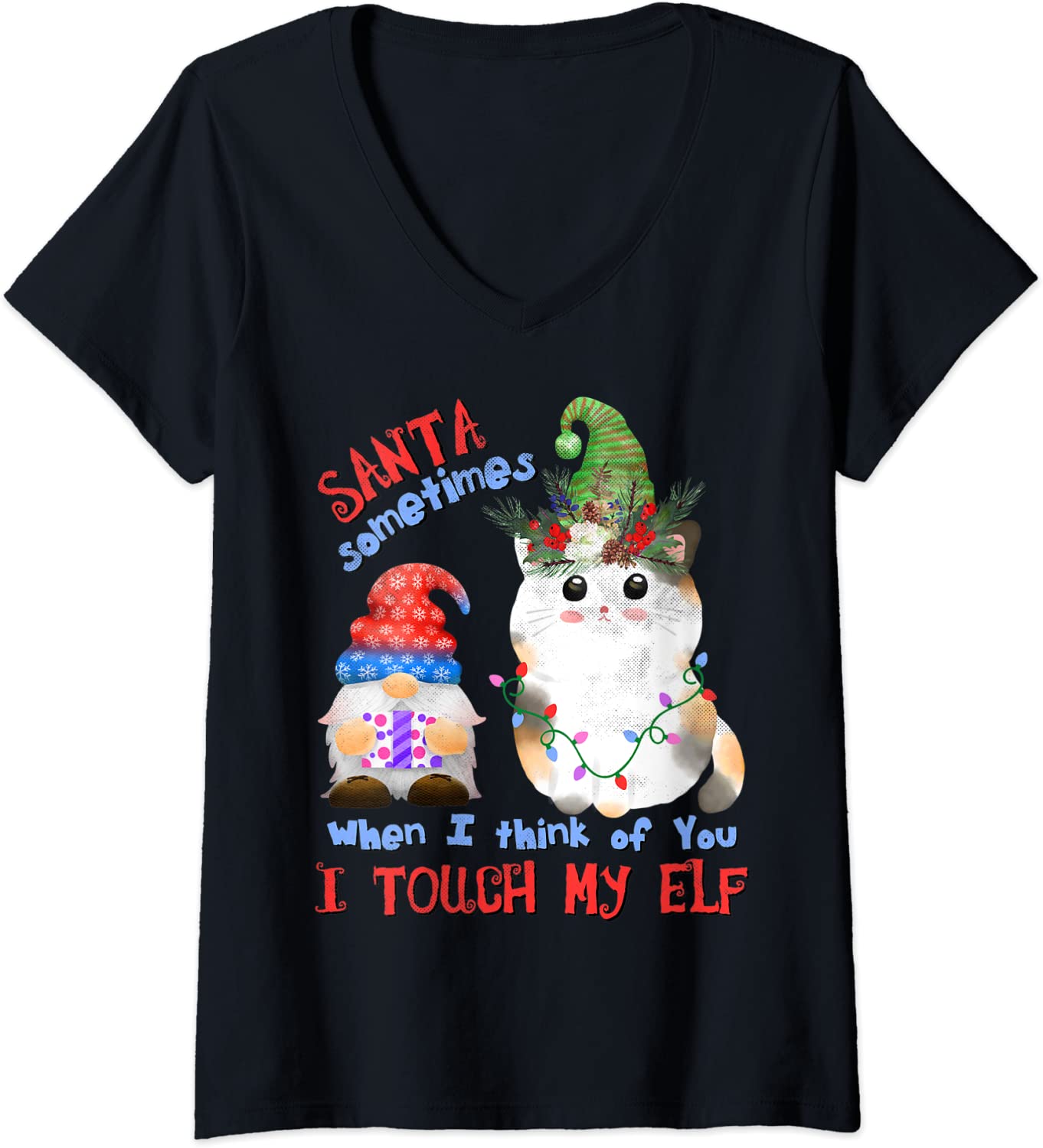 Price:$19.99 Cute Naughty Cat Kitten Pun Meowy Catmas Santa Touch-My-Elf V-Neck T-Shirt : Clothing, Shoes & Jewelry